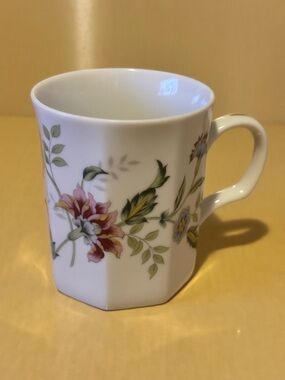 Porcelain Floral Mug in White with Pink & Green Accents by Andrea by Sadek